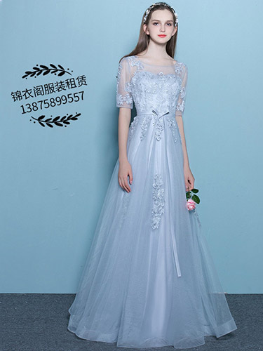 銀灰色中袖禮服（伴娘服)
