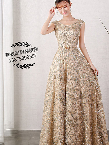 金色亮片無(wú)袖禮服